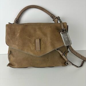 Joy Gryson-RUBY satchel bag w/belt accent-in distressed brown leather